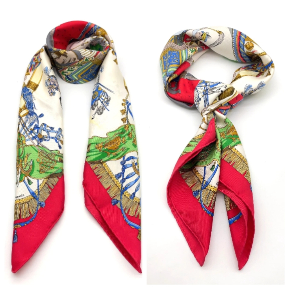 SALE! Authentic Hermes Carre 90 Caparacon Vtg Red/Multicolor Silk Scarf W Box - Picture 4 of 11